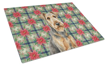 Grizzle Airedale Terrier Christmas PoinsettIas Glass Cutting Board Decorative Tempered Glass Kitchen Cutting and Serving Board Large Size Choppin