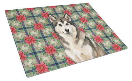 Sable and White Alaskan Malamute Christmas Poinsettas Glass Cutting Board Decorative Tempered Glass Kitchen Cutting and Serving Board Large Size
