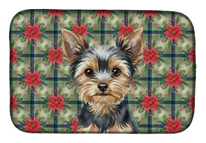 Black and Tan Yorkshire Terrier Christmas PoinsettIas Dish Drying Mat Absorbent Dish Drying Mat Pad for Kitchen Counter Dish Drainer Mat for Coun