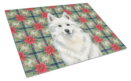 American Eskimo Christmas PoinsettIas Glass Cutting Board Decorative Tempered Glass Kitchen Cutting and Serving Board Large Size Chopping Board