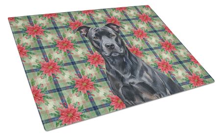 Black American Staffordshire Terrier Christmas PoinsettIas Glass Cutting Board Decorative Tempered Glass Kitchen Cutting and Serving Board Large