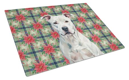 White American Staffordshire Terrier Christmas PoinsettIas Glass Cutting Board Decorative Tempered Glass Kitchen Cutting and Serving Board Large