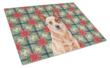 Red Heeler Australian Cattle Dog Christmas PoinsettIas Glass Cutting Board Decorative Tempered Glass Kitchen Cutting and Serving Board Large Size