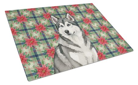 Gray and White Alaskan Malamute Christmas PoinsettIas Glass Cutting Board Decorative Tempered Glass Kitchen Cutting and Serving Board Large Size